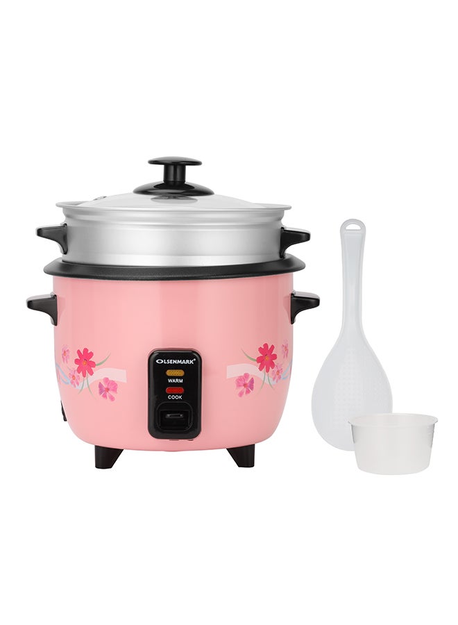 Olsenmark 3 In 1 Rice Cooker - Keep Warm Function - Detachable Power Cord - Water level Indicator - Steam Tray ,Rice Scoop & Measuring Cup - One Touch Operation 1.8 L 700 W OMRC2351 Pink/Black - Image 1
