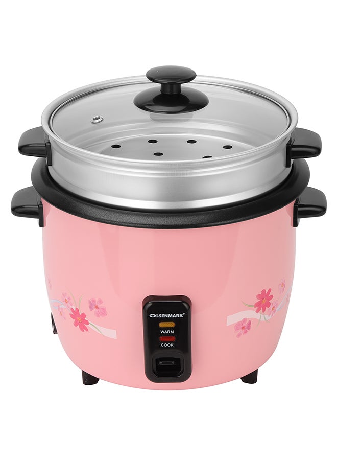 Olsenmark 3 In 1 Rice Cooker - Keep Warm Function - Detachable Power Cord - Water level Indicator - Steam Tray ,Rice Scoop & Measuring Cup - One Touch Operation 1.8 L 700 W OMRC2351 Pink/Black - Image 2