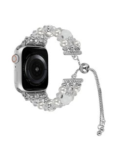 Replacement Strap For Apple Watch Series 8 45mm Beaded Onyx Retractable Chain Watch Band White