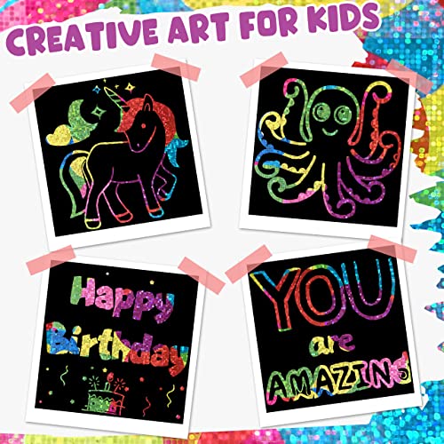 ZMLM 165 Rainbow Scratch Paper Art Crafts Mini Notes Kids Gifts 4 5 6 7 8 9 10 Years Old Girls Boys Students Teens Classroom Prizes School Supplies Birthday Party Travel Toy Gift(Holographic) - Image 3