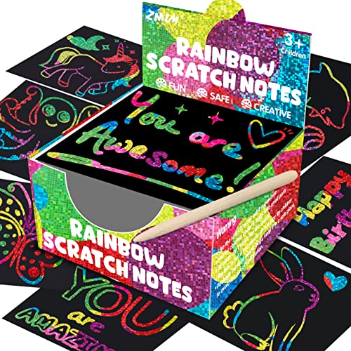 ZMLM 165 Rainbow Scratch Paper Art Crafts Mini Notes Kids Gifts 4 5 6 7 8 9 10 Years Old Girls Boys Students Teens Classroom Prizes School Supplies Birthday Party Travel Toy Gift(Holographic) - Image 1