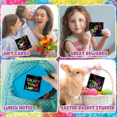 ZMLM 165 Rainbow Scratch Paper Art Crafts Mini Notes Kids Gifts 4 5 6 7 8 9 10 Years Old Girls Boys Students Teens Classroom Prizes School Supplies Birthday Party Travel Toy Gift(Holographic) - Image 5