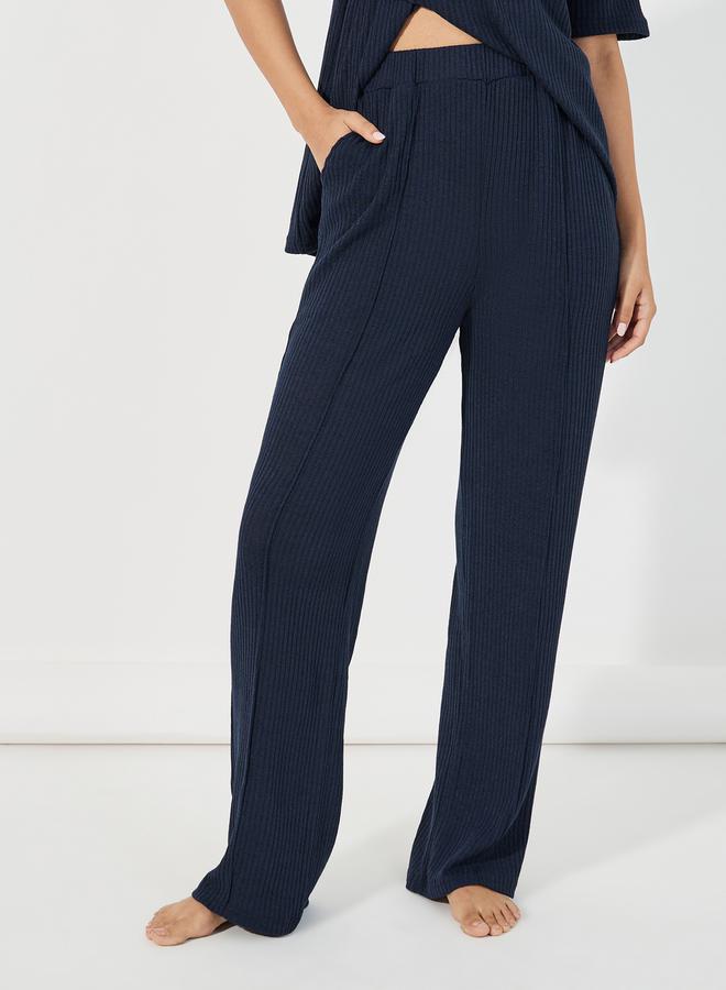 Styli Brushed Ribbed Asymmetric Trim Top & Wide Leg Pants Lounge Set  - Image 5