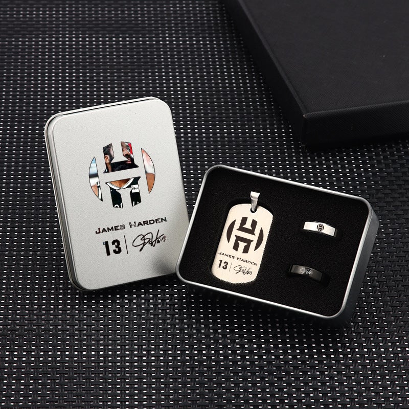 Generic Basketball Star Curry Titanium Necklace Ring Gift Set Harden