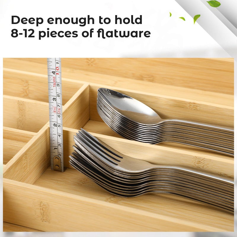 Fabsome Silverware Organizer for Cabinet Drawer, Expandable from 16.7'' to 30'' Wide Bamboo Wood Flatware Tray for Large Kitchen Drawers, Cutlery Utensil Holder - Image 3