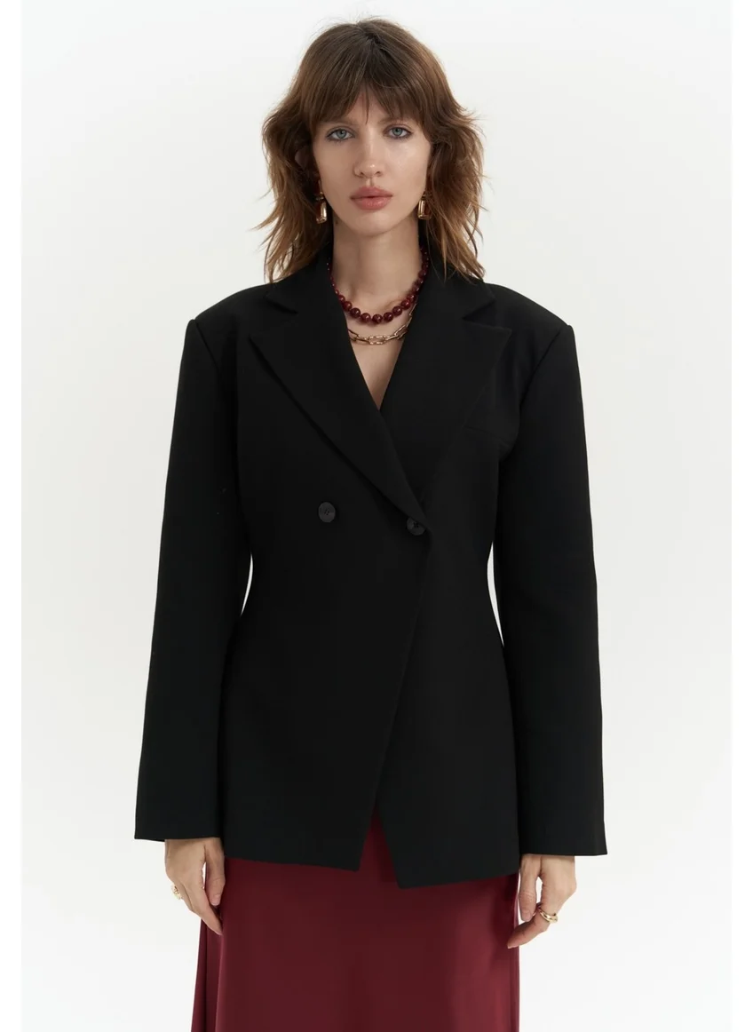Mai Collection Allegany Black Waist Fitted Blazer
