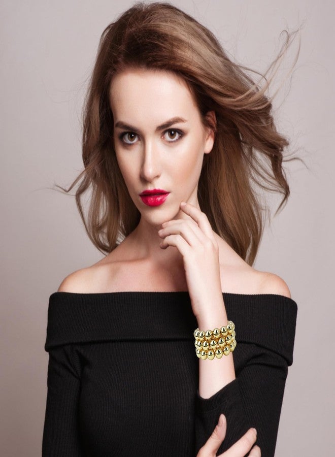 YBMYCM Gold Beaded Bracelets for Women Chunky Stackable Gold Plated 12mm Bead Ball Stretch Bracelet Set Jewelry Gifts - Image 2