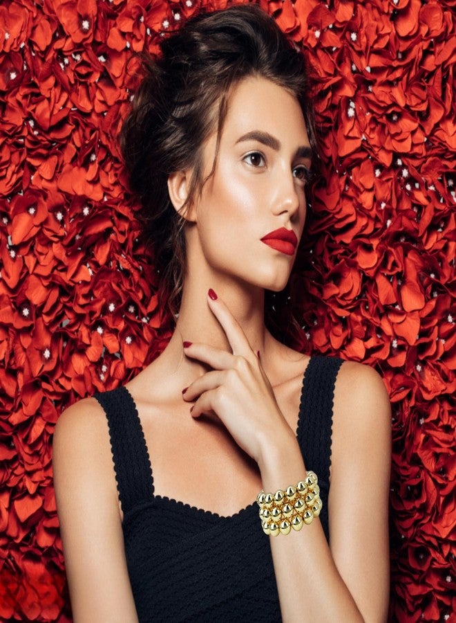 YBMYCM Gold Beaded Bracelets for Women Chunky Stackable Gold Plated 12mm Bead Ball Stretch Bracelet Set Jewelry Gifts - Image 3