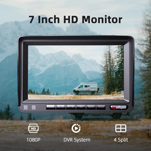 eRapta نظام كاميرا احتياطية eRapta HD 1080p، شاشة عكسية 7 بوصة مع تسجيل رباعي، مقاومة للماء IP69، كاميرات رؤية خلفية وجانبية، كاميرا احتياطية لشاحنة RV/مقطورة/جرار/صندوق/مخيم Y0202 - Image 2