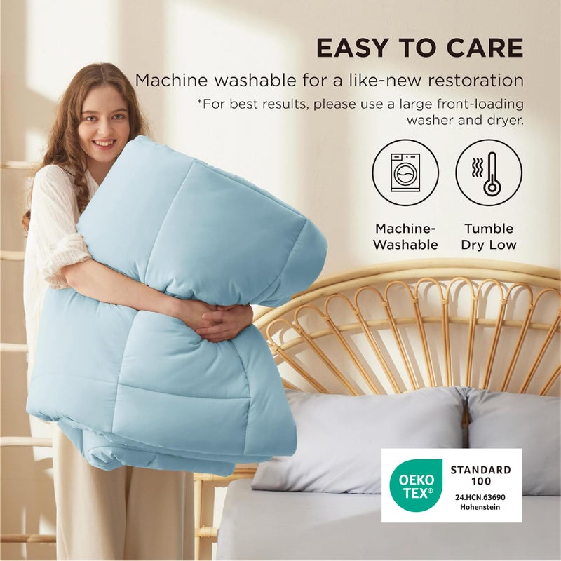 Bedsure Comforter Duvet Insert - Quilted Comforters Queen Size, All Season Duvet, GentleSoft Down Alternative Bedding, with 8 Tabs, Gifts for Women/Men, Light Spa Blue, Queen 88 x 88 Inches - Image 5