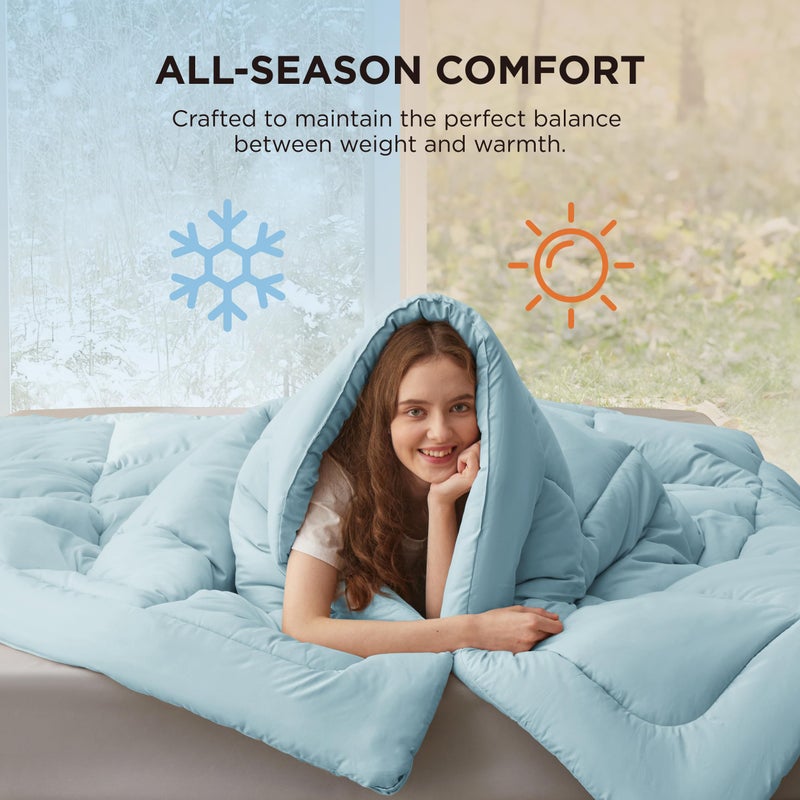 Bedsure Comforter Duvet Insert - Quilted Comforters Queen Size, All Season Duvet, GentleSoft Down Alternative Bedding, with 8 Tabs, Gifts for Women/Men, Light Spa Blue, Queen 88 x 88 Inches - Image 4