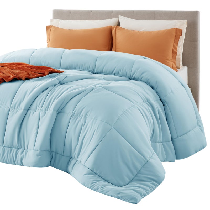 Bedsure Comforter Duvet Insert - Quilted Comforters Queen Size, All Season Duvet, GentleSoft Down Alternative Bedding, with 8 Tabs, Gifts for Women/Men, Light Spa Blue, Queen 88 x 88 Inches - Image 1