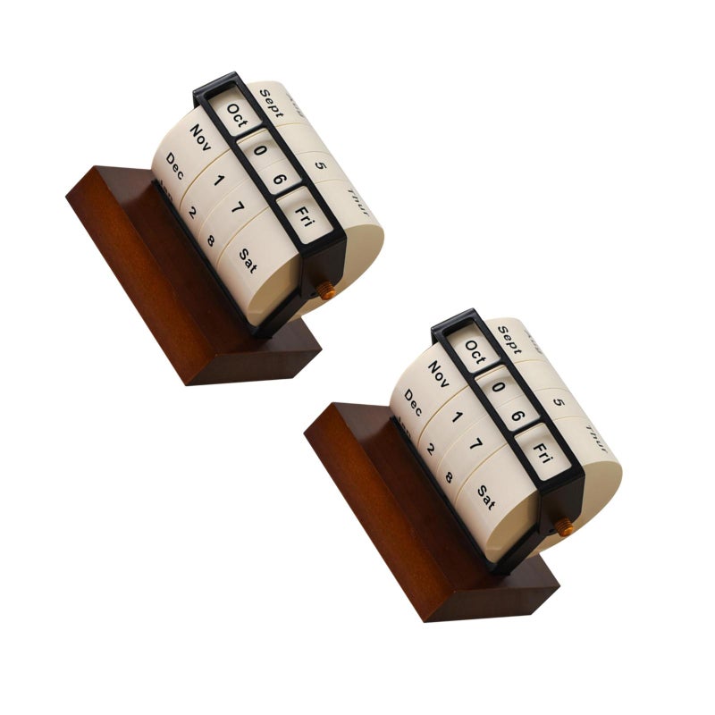 2pcs Rotating Perpetual Calendar: Metal Standing Wedding Anniversary Daily Desktop Perpetual Desk Birthday Display Daily Calendar Home Office Decor Teacher Business Present - Image 1