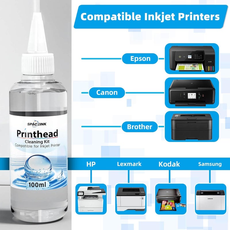 Spaceink Printhead Cleaning kit 200mL for E pson Printer, Printer Cleaning Kit for HP, Print Head Cleaning Kit for Canon, Inkjet Printer Nozzle Cleaning Kit for Brother - Image 3
