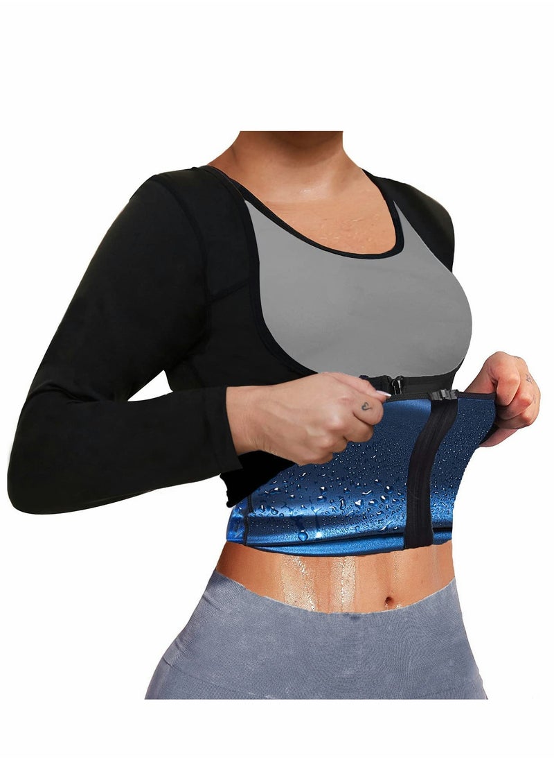 SYOSI - Sauna Suit for Women Sweat Body Shaper Jacket Hot Waist Trainer Long Sleeve Zipper Shirt Workout Top - L - Image 1