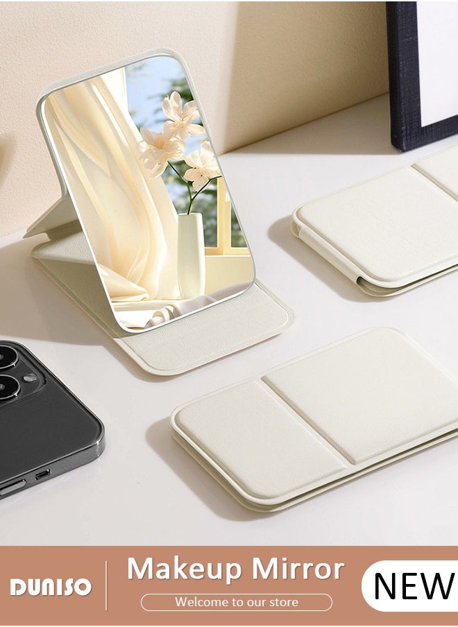 DUNISO Folding Mirror, Mini Portable Tabletop Mirror with Multi-Angle Adjustment, PU Leather Vanity Mirror Adjustable Stand for Travel,Camping,Room Decor, Cosmetic Bag, Beauty Room, Powder Room  - Image 1