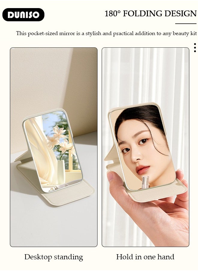 DUNISO Folding Mirror, Mini Portable Tabletop Mirror with Multi-Angle Adjustment, PU Leather Vanity Mirror Adjustable Stand for Travel,Camping,Room Decor, Cosmetic Bag, Beauty Room, Powder Room  - Image 2