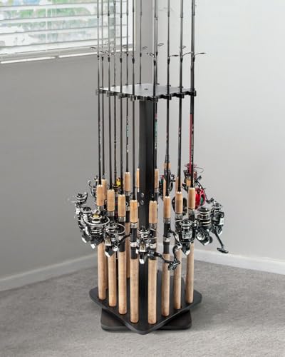 Ghosthorn Fishing Rod Holders for Garage 360 Degree Rotating Fishing Pole Rack, Floor Stand Holds up to 16 Rods Wood Fishing Gear Equipment Storage Organizer, Fishing Gifts for Men Women - Image 2