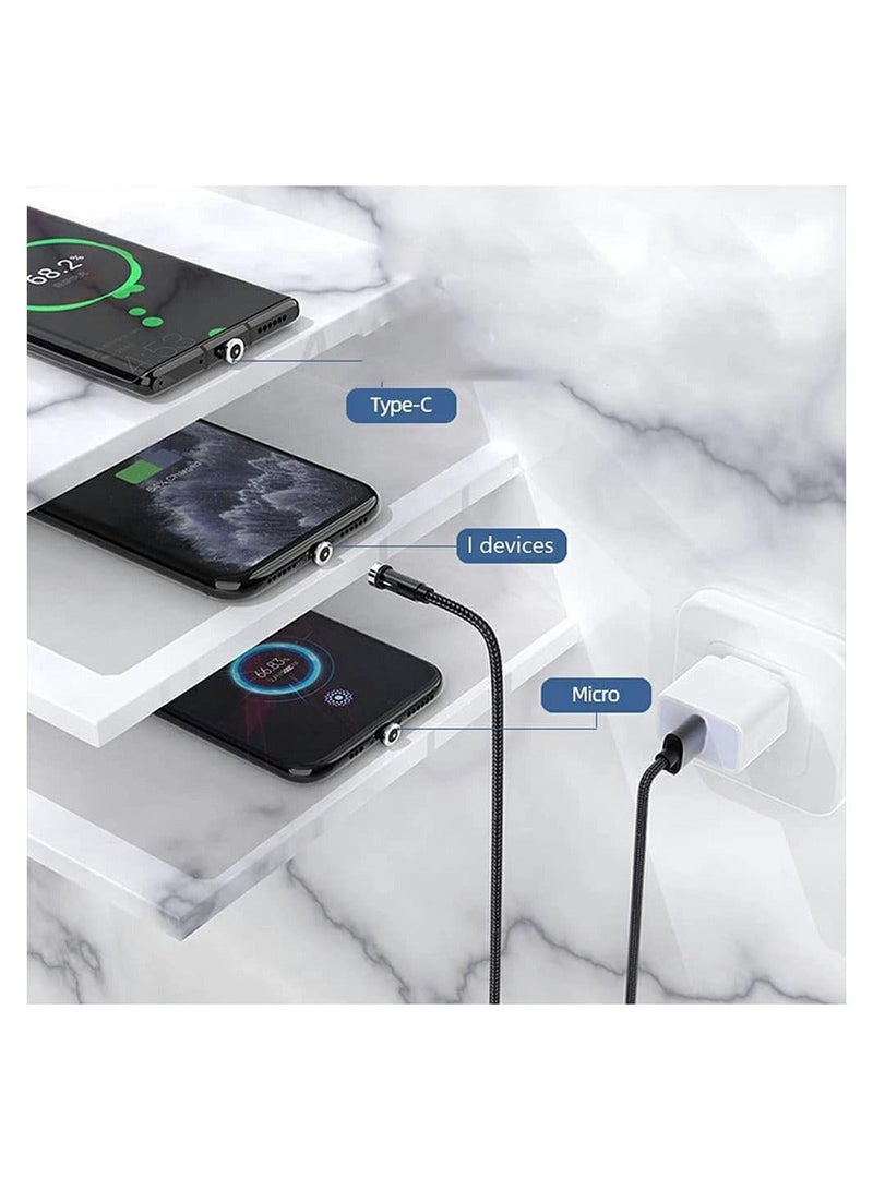 Loquat Rotate Magnetic Charging Cable,  540 Degree Rotating 3 in 1 Phone Charger Cable with LED Light 90 Degree Angle Connector, Compatible with Micro USB, Type C, IProduct and Most Devices (Black) - Image 4