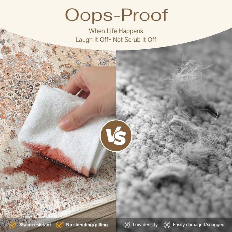 HUGEAR Machine Washable Area Rugs 5x7 Vintage Orange Living Room Bedroom Rug Neutral Style Non Slip Stain Resistant Low Pile Throw Carpet for Home Retro Aesthetic Modern Decor - Image 5