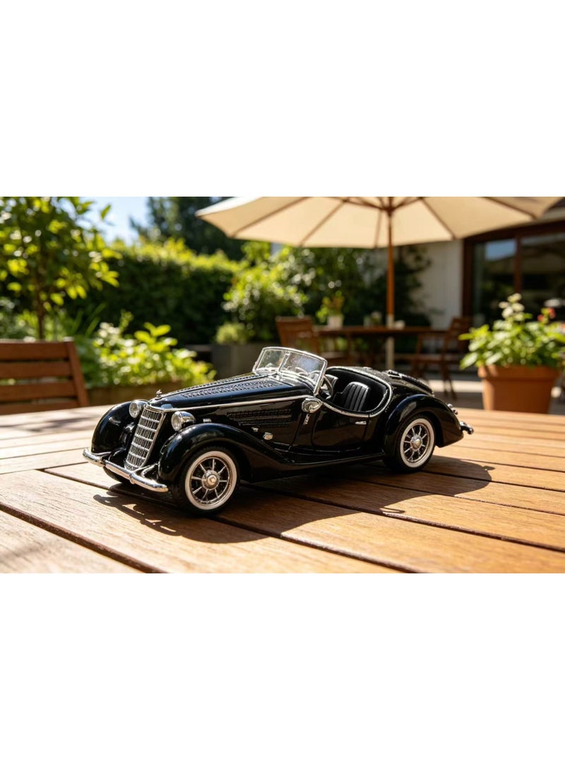1:32 Scale Black Alloy Retro Car Model, Pull-Back Toy Vehicle with Openable Doors, Vintage Classic Design for Kids & Collectors, Ideal for Play, Display & Home Decor - Image 3