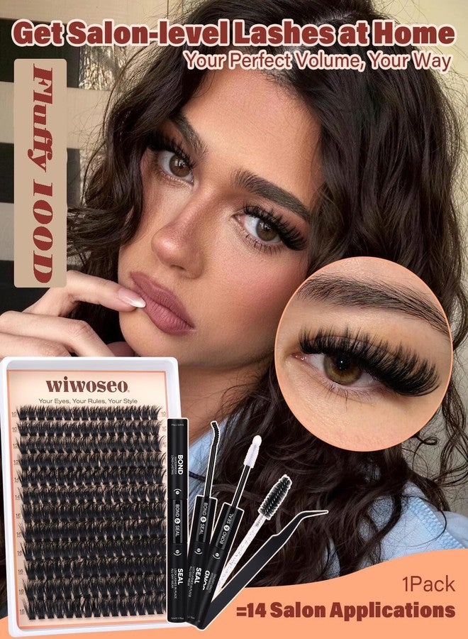 wiwoseo Lash Clusters Kit Fluffy 100D Thick Eyelash Clusters 10-18MM 192pcs 3D Volume Cluster Eyelash Extensions Kit D Curl Lashes Cluster Wispy Lash Extensions DIY Individual Lashes by wiwoseo - Image 3