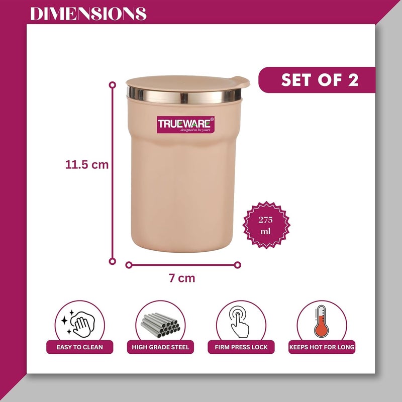 Trueware Trueware ACE 275 ML Inner Steel Outer Plastic Insulated Coffee CupMugTumbler Set of 2 for Hot and Cold Drinks BPAFree Food Grade Ideal for Car Home Office Travelling Pink - Image 2