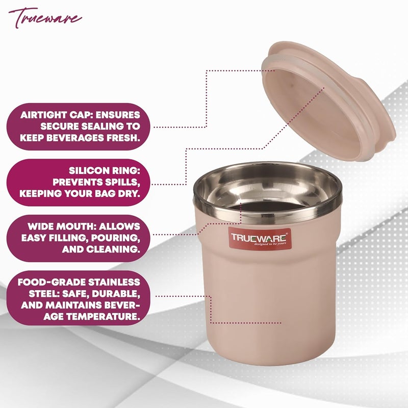 Trueware Trueware ACE 275 ML Inner Steel Outer Plastic Insulated Coffee CupMugTumbler Set of 2 for Hot and Cold Drinks BPAFree Food Grade Ideal for Car Home Office Travelling Pink - Image 3