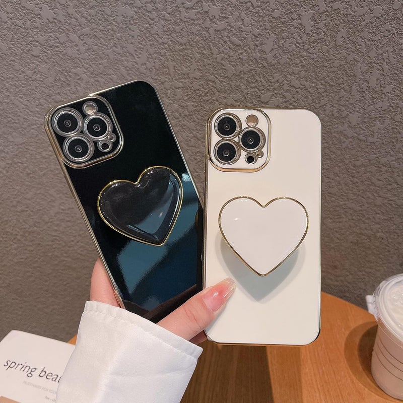 Parlberd متوافق مع حافظة iPhone 14 Pro Max مع حامل قلب حب سهل الإمساك، حافظة واقية من الذهب الفاخر المطلي من TPU الناعم للفتيات والنساء - مقاس 6.7 بوصة (أبيض) - Image 2