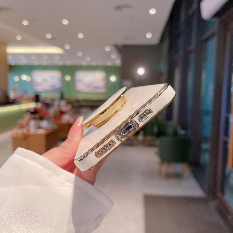 Parlberd متوافق مع حافظة iPhone 14 Pro Max مع حامل قلب حب سهل الإمساك، حافظة واقية من الذهب الفاخر المطلي من TPU الناعم للفتيات والنساء - مقاس 6.7 بوصة (أبيض) - Image 5