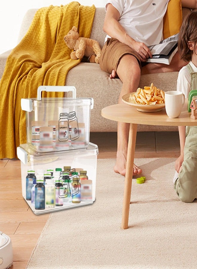 Xbopetda 3 Pack Supplement Bottle Organizer with Travel Pill Organizer, Clear Plastic Vitamin Pill Bottle Organizer with Lid & Handle, Stackable First Aid Box Empty for Medicine, Fish Oil, Supplements - Image 4