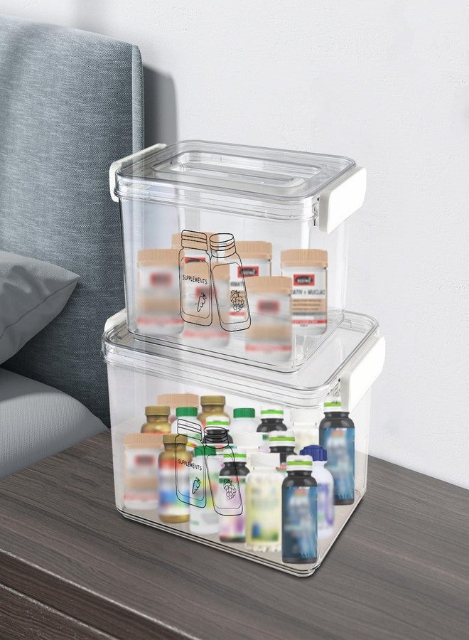 Xbopetda 3 Pack Supplement Bottle Organizer with Travel Pill Organizer, Clear Plastic Vitamin Pill Bottle Organizer with Lid & Handle, Stackable First Aid Box Empty for Medicine, Fish Oil, Supplements - Image 3