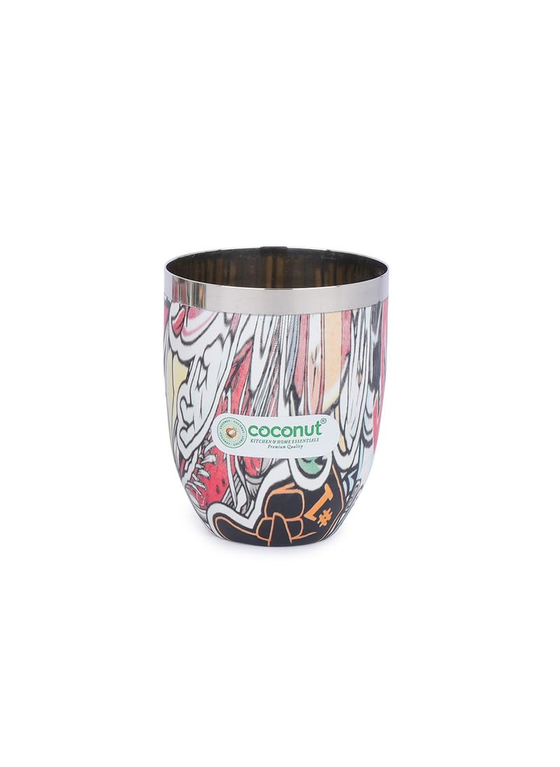 Coconut coconut Stainless Steel Printed Designer Multi Color Water Glass/Tumbler - Capacity -300ML -Pack of 6 Glasses  - Image 4