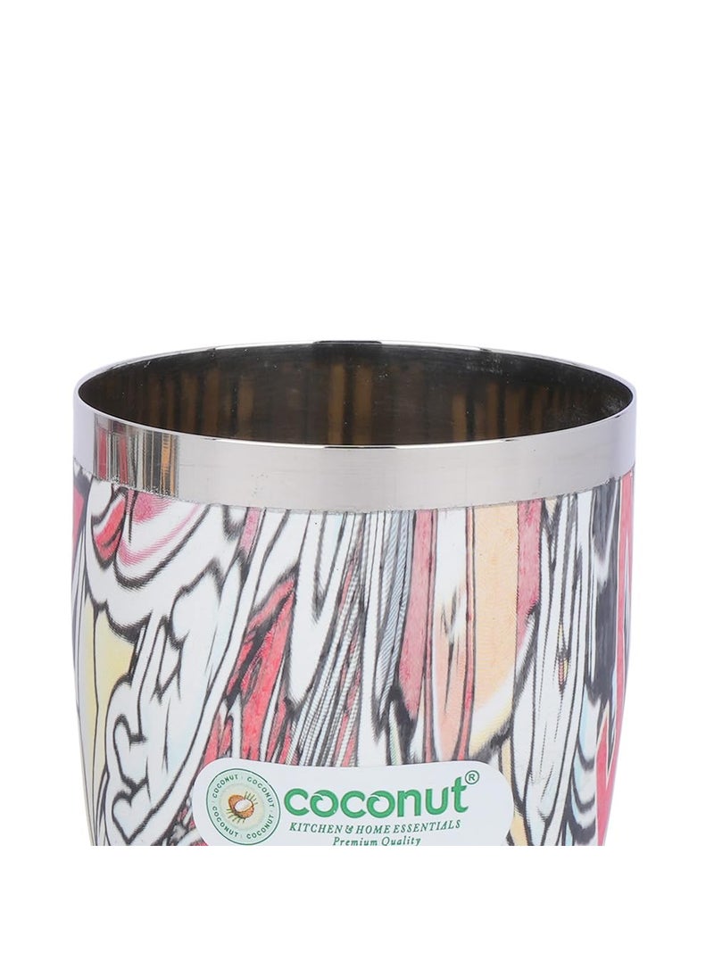 Coconut coconut Stainless Steel Printed Designer Multi Color Water Glass/Tumbler - Capacity -300ML -Pack of 6 Glasses  - Image 5