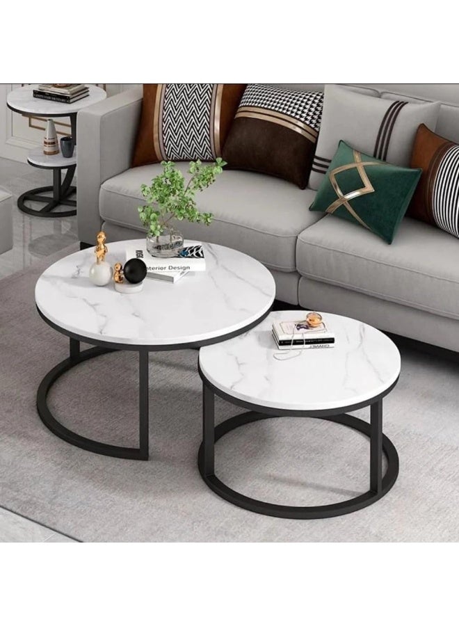 Hometaste Marble Nesting Coffee Tables Modern Side Table Marble Tops And Sleek Metal Frames Multifunctional Stacking Tables For Living Room Bedroomset Of 2 White