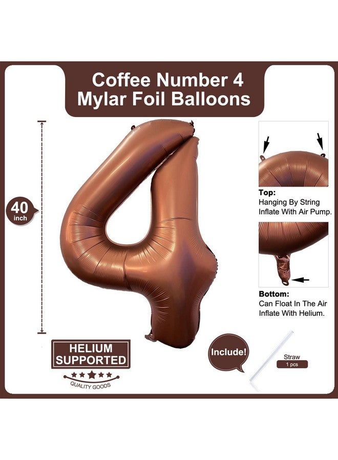 Lovoir 40 Inch Coffee Brown Number 4 Balloon Large Size Jumbo Digit Mylar Foil Retro Brown Helium Balloons for Birthday Party Celebration Decorations Graduation Anniversary Baby Shower Photo Shoot - Image 2