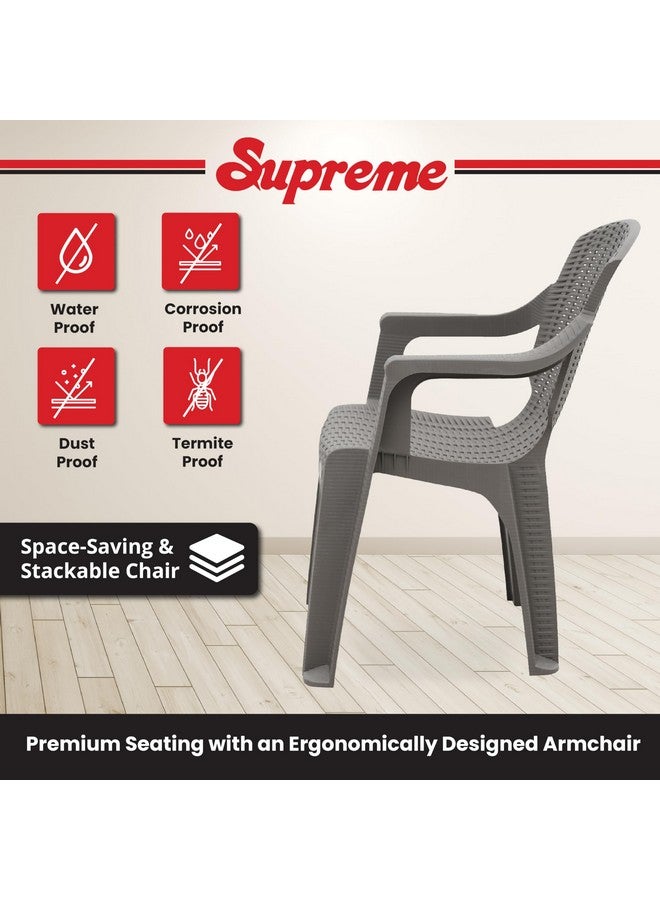 Supreme chairs Supreme chairs Mark Designer Back Rattan Type Plastic Chair in Matte Finish with Armrest for Home and Office Use (Color: Champagne, Count: 2) - Image 5