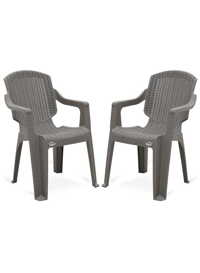 Supreme chairs Supreme chairs Mark Designer Back Rattan Type Plastic Chair in Matte Finish with Armrest for Home and Office Use (Color: Champagne, Count: 2) - Image 1