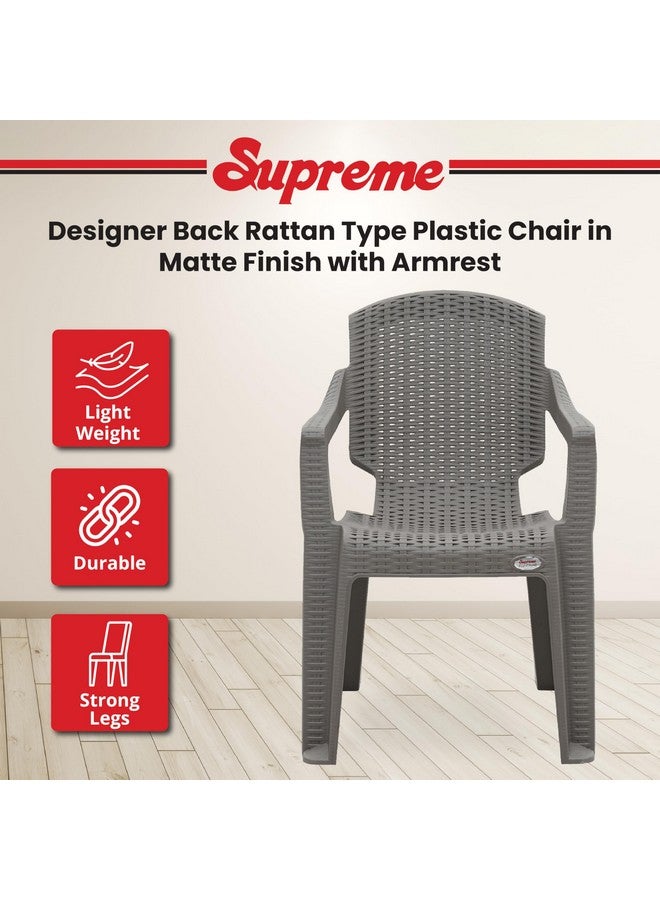 Supreme chairs Supreme chairs Mark Designer Back Rattan Type Plastic Chair in Matte Finish with Armrest for Home and Office Use (Color: Champagne, Count: 2) - Image 4