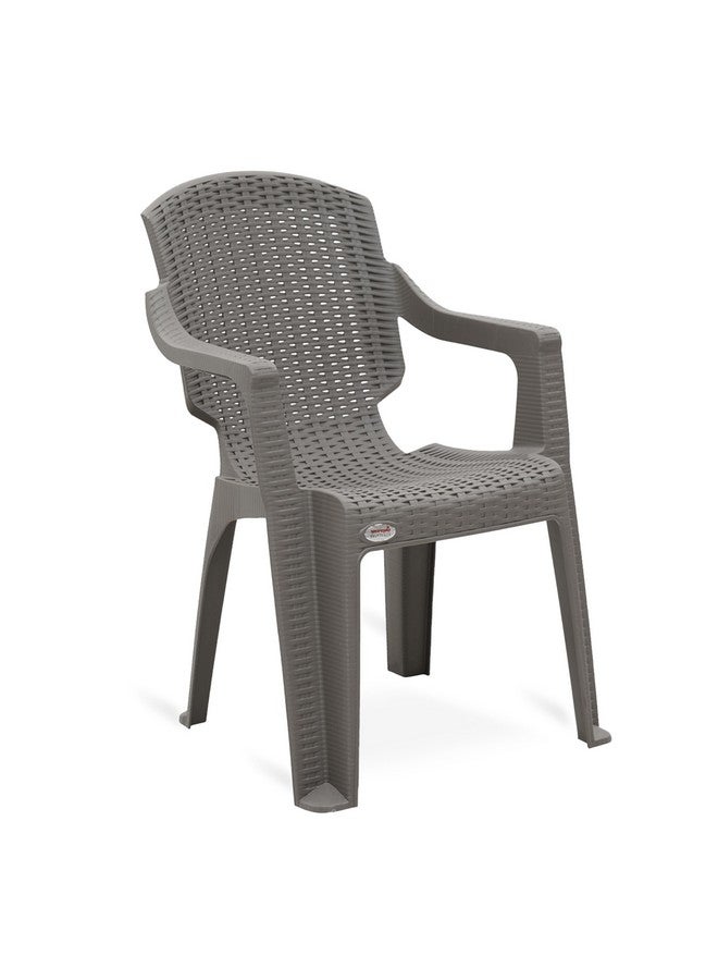 Supreme chairs Supreme chairs Mark Designer Back Rattan Type Plastic Chair in Matte Finish with Armrest for Home and Office Use (Color: Champagne, Count: 2) - Image 2