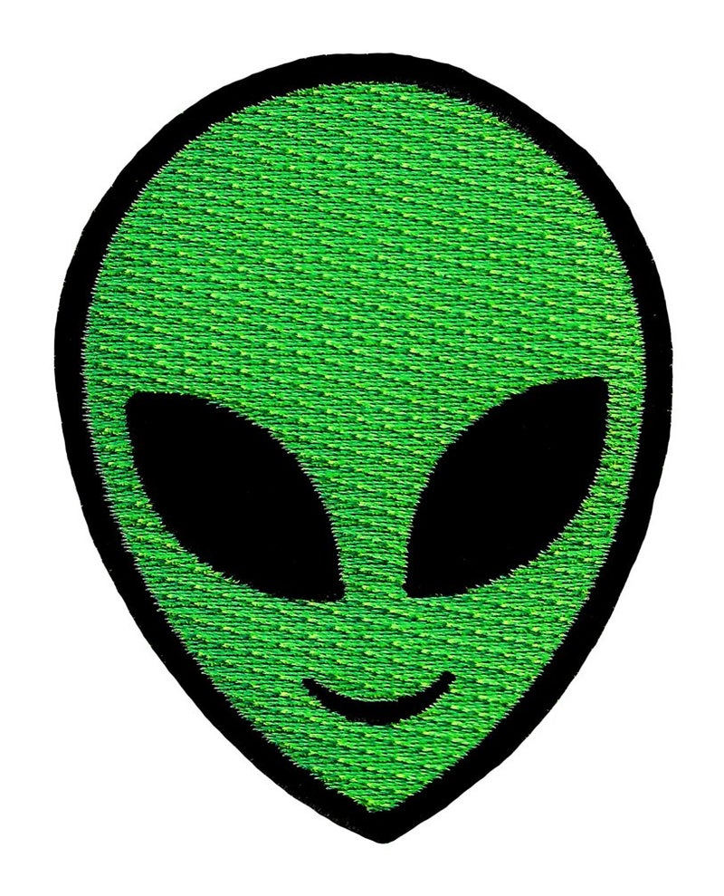 Cypress Collectibles Embroidered Patches Alien Head Patch Embroidered IronOn UFO Extraterrestrial Green Smiling Applique