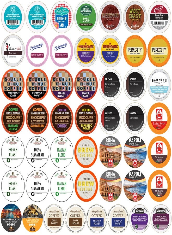 Crazy Cups Perfect Samplers Dark Roast Coffee Pods Variety Pack Sampler, Assortment Of Extra Bold Single Serve Pods For K Cup Brewers, 50 Count - Image 1