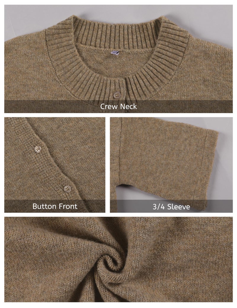 Springrain Cardigan Sweaters for Women Lightweight Knit Cropped Cardigan Button Up Solid Knitwear(Camel-M) - Image 4
