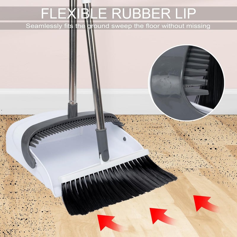 MAMMOTH Long Handle Windproof Floor Brush Broom Dustpan Set Thickened Vertical Floor Cleaning 180 Degree Rotation Broom Brush and Dustpan Set Upright Standing Dustpan for Home Kitchen Room Garden - Image 3