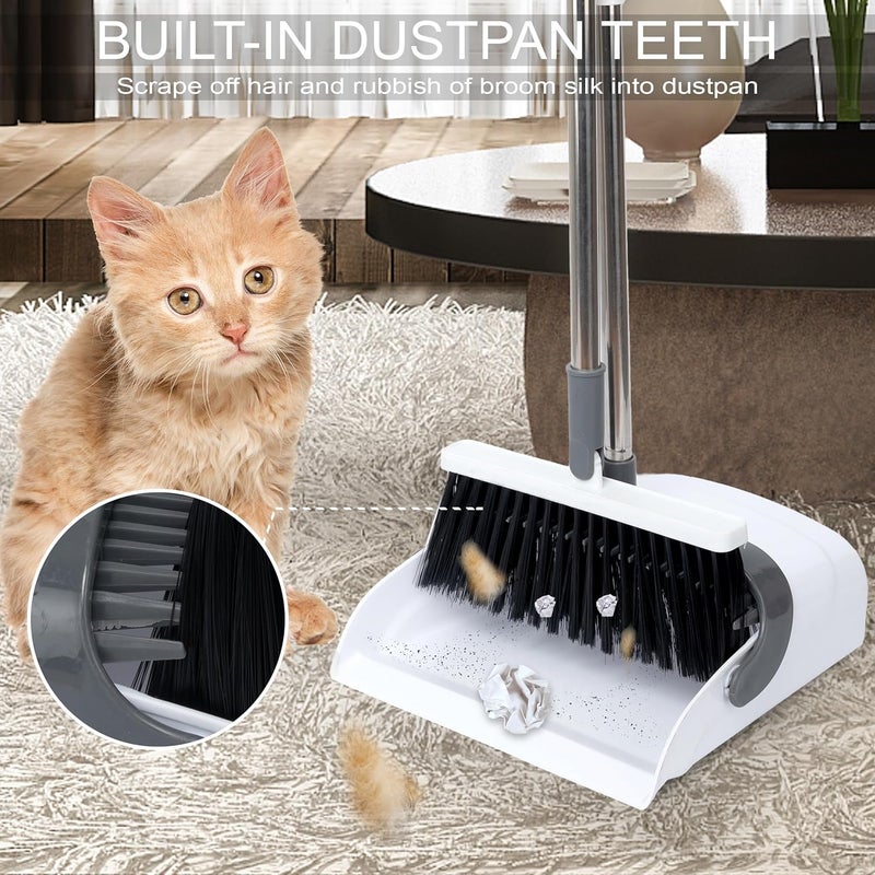 MAMMOTH Long Handle Windproof Floor Brush Broom Dustpan Set Thickened Vertical Floor Cleaning 180 Degree Rotation Broom Brush and Dustpan Set Upright Standing Dustpan for Home Kitchen Room Garden - Image 5