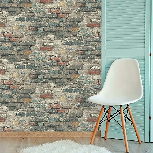 RoomMates RMK11080WP Teal Brick Alley Peel and Stick Wallpaper 20.5" x 16.5 feet - Image 1