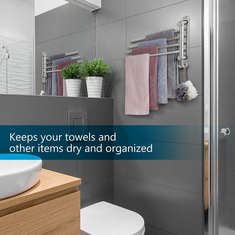 JSVER Bathroom Towel Rack JSVER 4 Arms Swivel Towel Holder, Towel Bar Wall Mounted, SUS304 Stainless Steel Space Saving Towel Rack, Towel Racks for Bathroom, Kitchen - Image 3