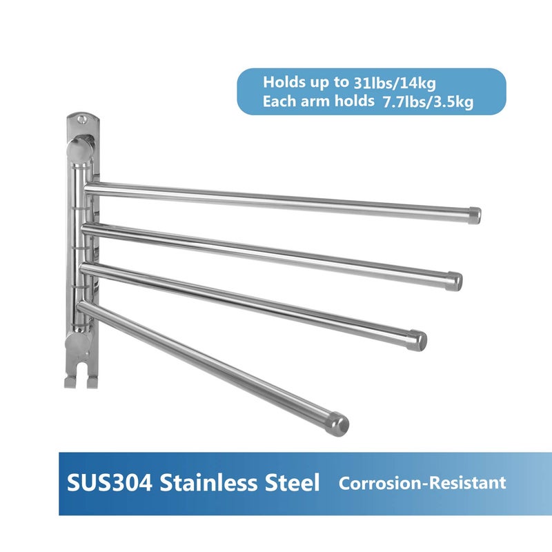 JSVER Bathroom Towel Rack JSVER 4 Arms Swivel Towel Holder, Towel Bar Wall Mounted, SUS304 Stainless Steel Space Saving Towel Rack, Towel Racks for Bathroom, Kitchen - Image 5