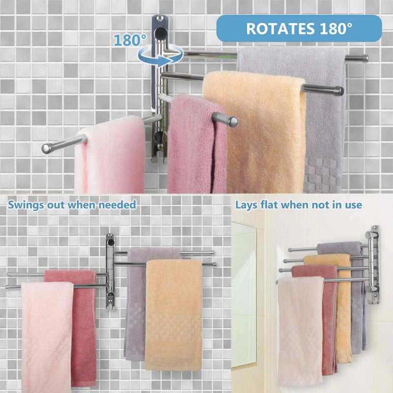 JSVER Bathroom Towel Rack JSVER 4 Arms Swivel Towel Holder, Towel Bar Wall Mounted, SUS304 Stainless Steel Space Saving Towel Rack, Towel Racks for Bathroom, Kitchen - Image 4