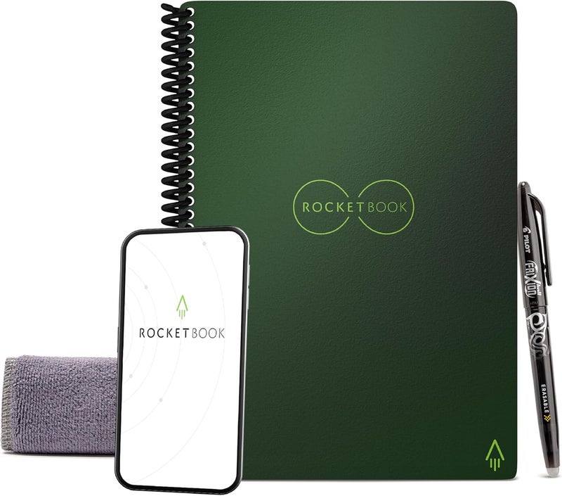 Rocketbook Core Reusable Spiral Notebook, Executive Size 6x8.8, Green - Lined Pages, App-Connected, Erasable, Durable Cover, Ideal for School, Work, and Creative Projects - Image 1